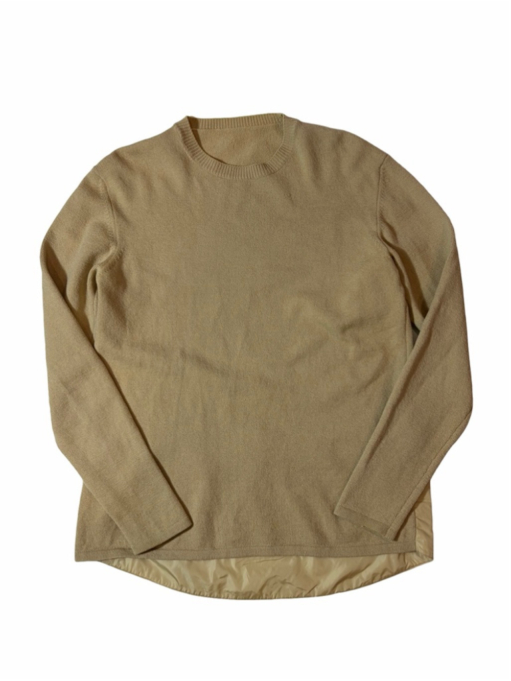 Prada Vtg Italy Virgin Wool Nylon Layered Sweater Beige Size 52 Quiet Luxury